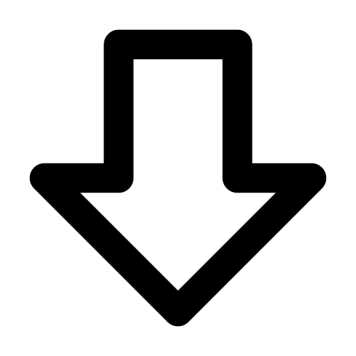 Arrow big down icon — A large outlined arrow pointing down — a bold direction, the emphatic down