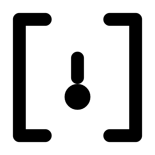 Block alert icon — An alert mark held between brackets — a block of code that needs attention