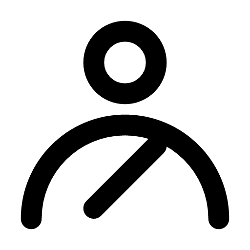 Bookkeeper icon — A person with a pen stroke on the chest — the one who writes it all down