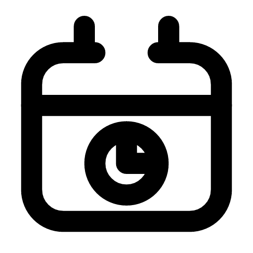 Calendar clock icon — A calendar with a clock on it — a date with a time attached, a scheduled moment