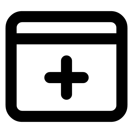 Add card icon — The payment card with a plus under the band — a new card saved to the account