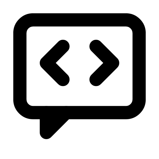 Chat code icon — A speech bubble holding angle brackets — a code block sent in a conversation