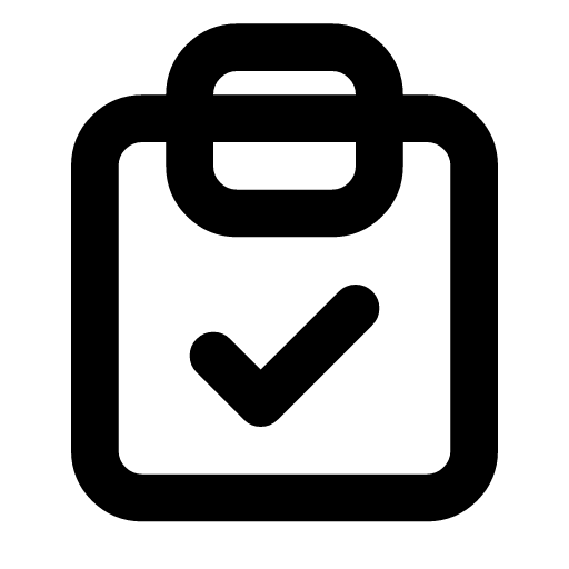 Clipboard check icon — A clipboard with a check on it — the list is done, every item signed off