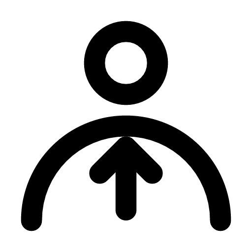 Export user data icon — A person with an arrow rising on the chest — everything held about them, handed over