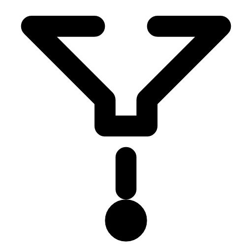 Filter alert icon — A funnel with an alert below its stem — a filter that hides something important