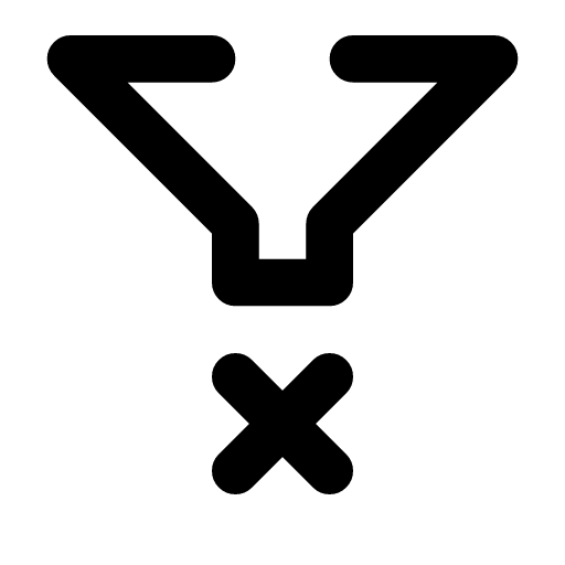 Filter cleared icon — A funnel with an X below its stem — all filters removed and the list restored