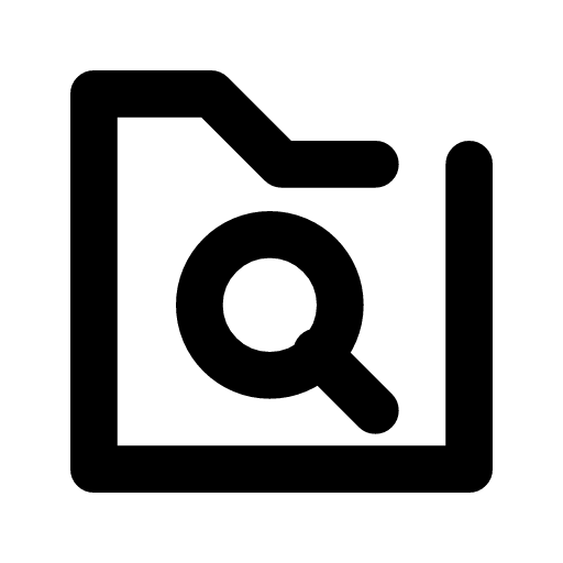 Folder search icon — A folder with a magnifying glass on it — search inside this folder for a file