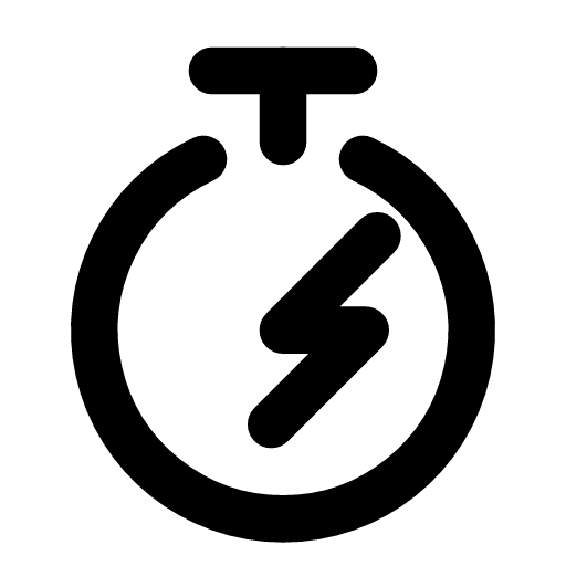 Instant icon — A timer dial with a bolt on its face — something that happens right away
