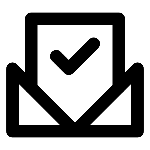 Invoice paid icon — The envelope with a check on its note — the bill sent out, and settled