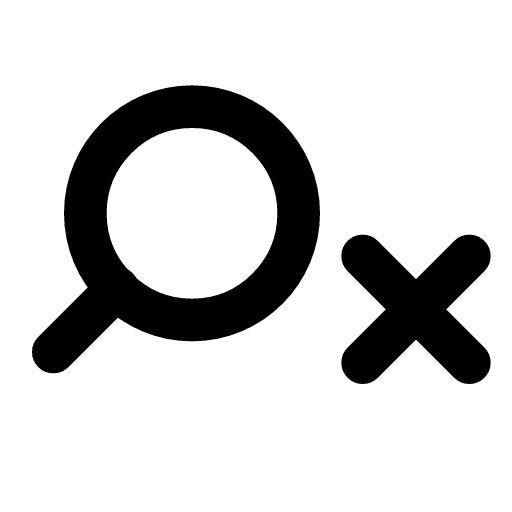 No results icon — A magnifying glass with an X beside it — a search that found nothing
