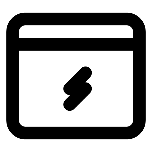 One-click buy icon — The payment card with a bolt under the band — the saved card, charged in one go