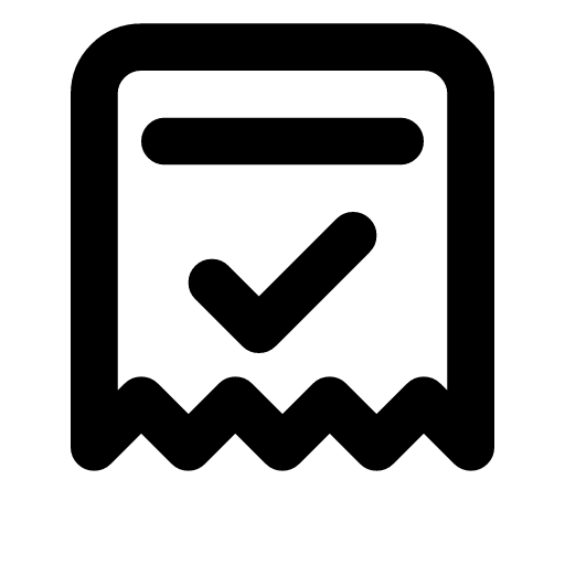 Order confirmed icon — A receipt with a line and a check — the order taken, and told so