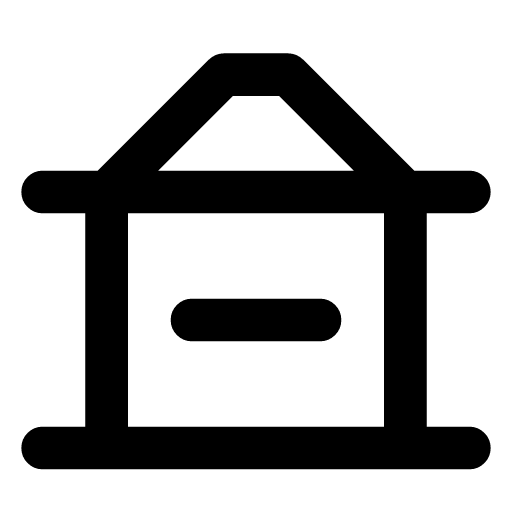 Overdraft icon — The bank with a minus between its columns — below zero, and allowed to be