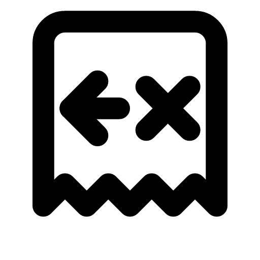 Deny refund icon — A receipt with money going back and a cross — the refund, turned down