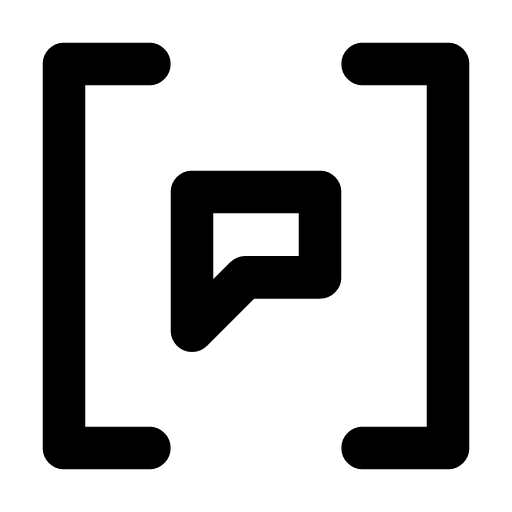 Review comment icon — A bracket pair with a speech bubble in it — a note left on a line of code