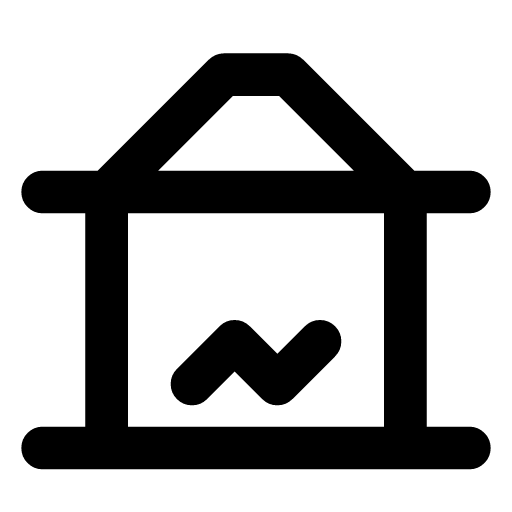 Savings account icon — The bank with a trend line between its columns — the account that grows
