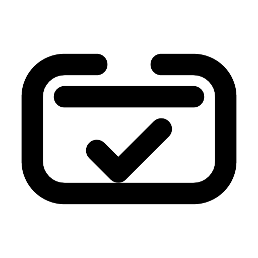 Security header icon — A panel with a header line and a check under it — the headers a response carries to protect the page