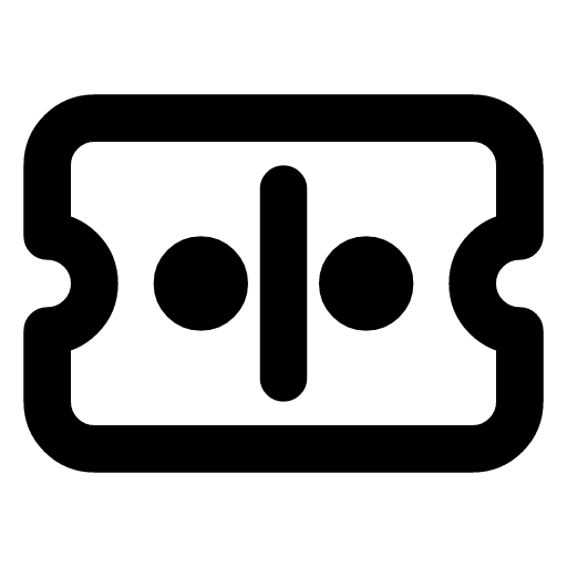 Segregation of duties icon — A ticket with a divider and a person on each side — no one person holds both halves