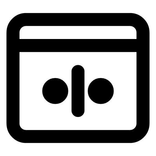 Split payment icon — The payment card with a divider and a share each side — one bill, paid by two