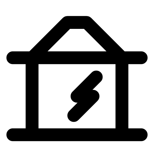 SWIFT transfer icon — The bank with a bolt between its columns — money sent across borders, fast