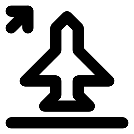 Take-off icon — A plane climbing away from the ground