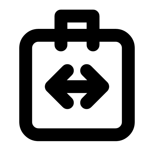 Trade order icon — A clipboard with an arrow each way on it — the order sheet, to buy or to sell