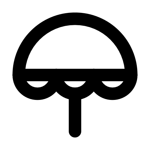Umbrella icon — The scalloped canopy with its stick under it