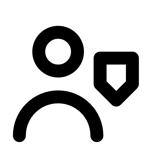 User shield icon — A person with a shield beside them — a protected user, an account under guard