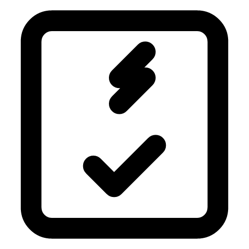 Webhook delivery icon — An event card with a check under its bolt — the event arrived and was acknowledged